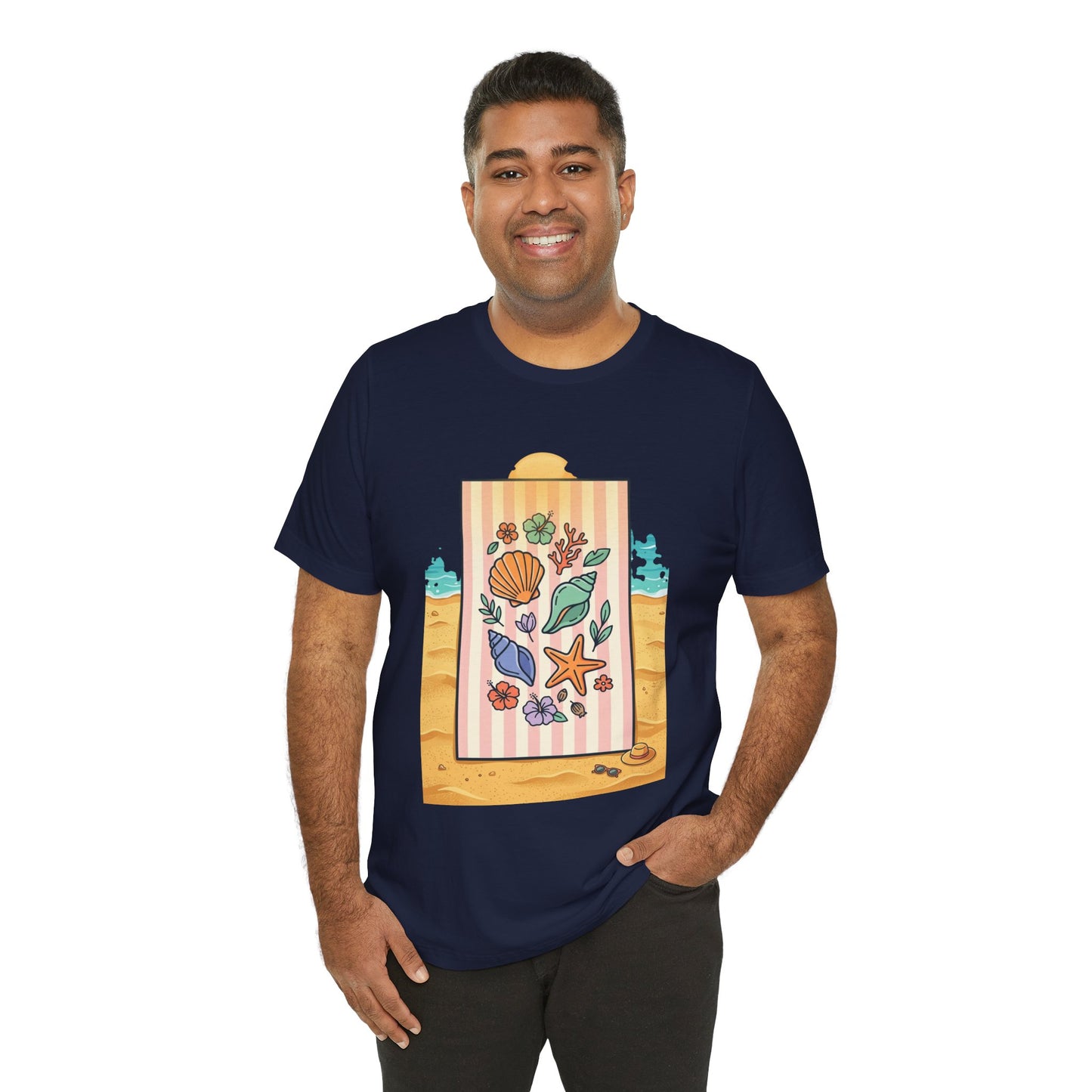 Seashell Beach Towel Tee | Ocean Aesthetic, Vintage Coastal Graphic - Tree dots Wotton-Waven