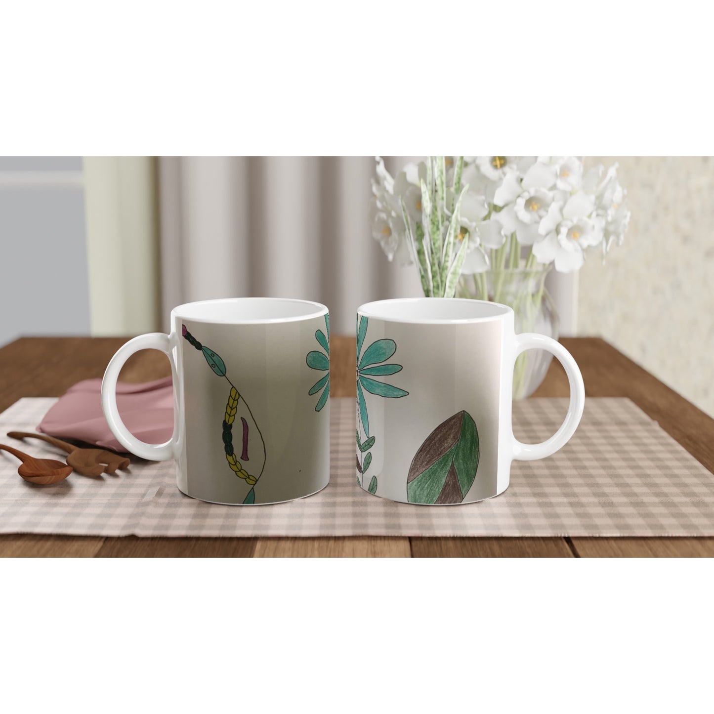 White 11oz Ceramic Mug - Tree dots Wotton-Waven