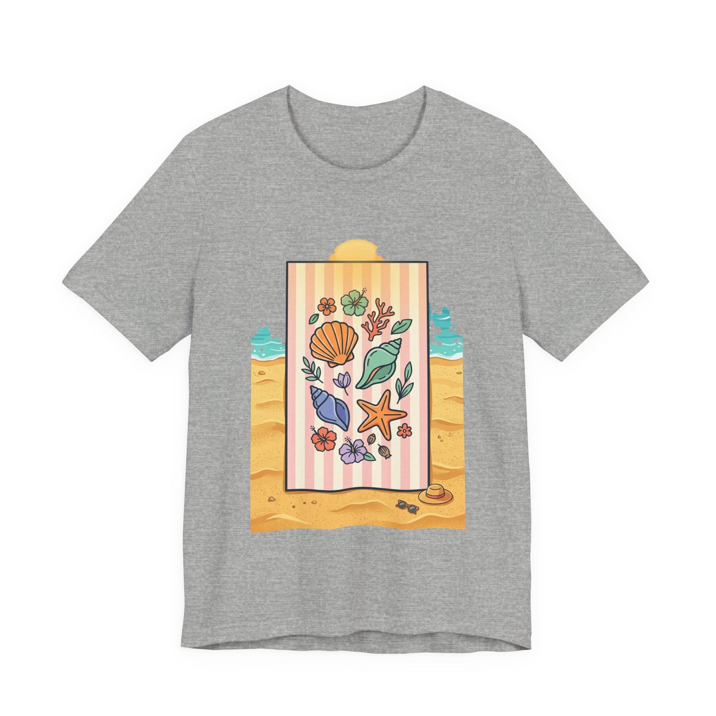 Seashell Beach Towel Tee | Ocean Aesthetic, Vintage Coastal Graphic - Tree dots Wotton-Waven