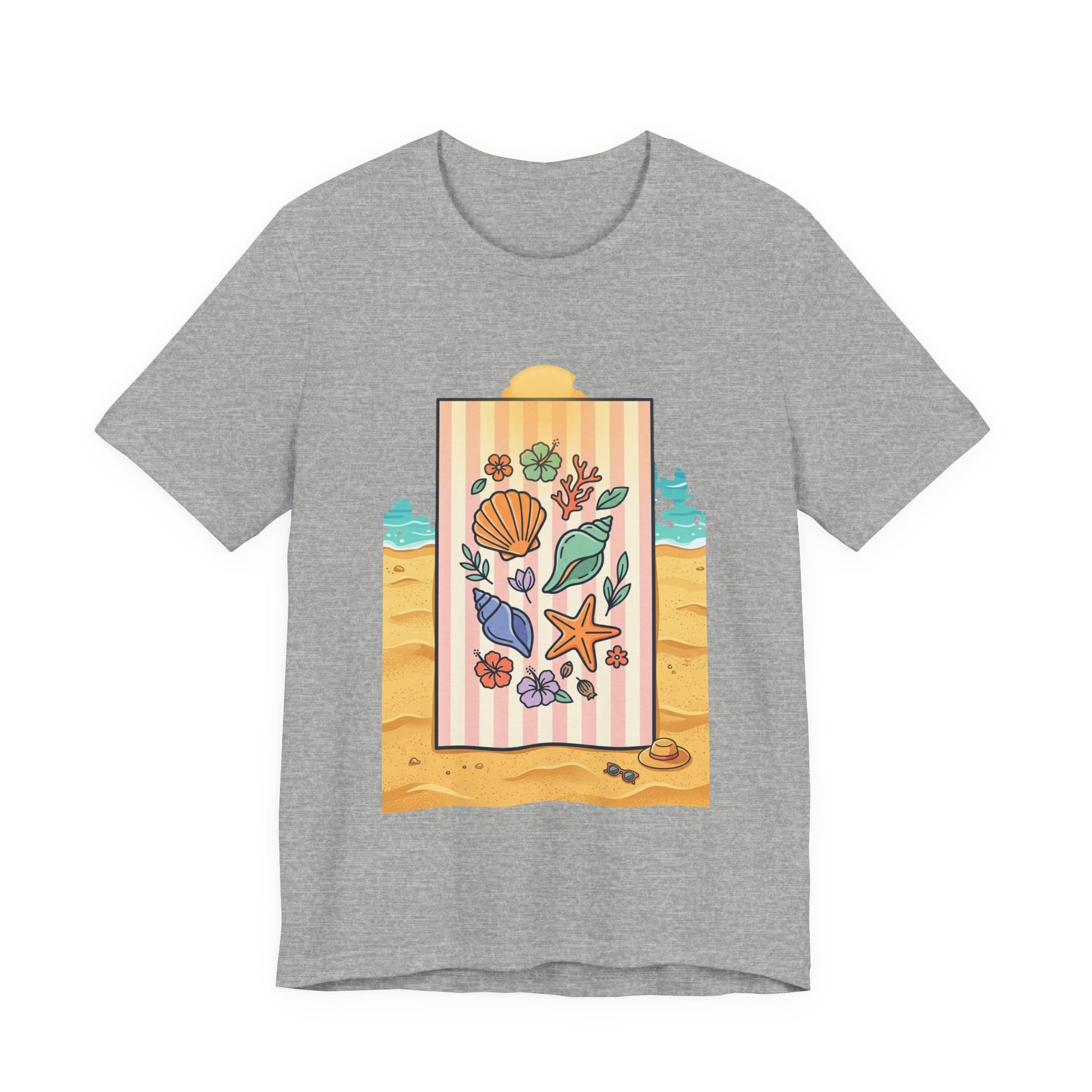 Seashell Beach Towel Tee | Ocean Aesthetic, Vintage Coastal Graphic - Tree dots Wotton-Waven