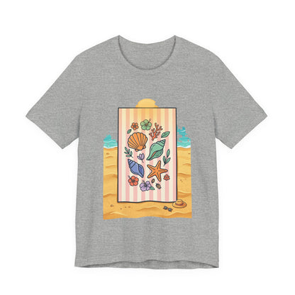 Seashell Beach Towel Tee | Ocean Aesthetic, Vintage Coastal Graphic - Tree dots Wotton-Waven
