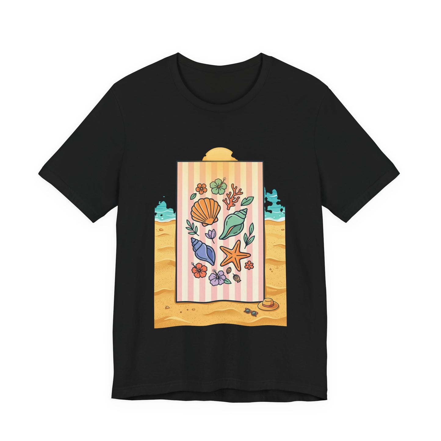 Seashell Beach Towel Tee | Ocean Aesthetic, Vintage Coastal Graphic - Tree dots Wotton-Waven