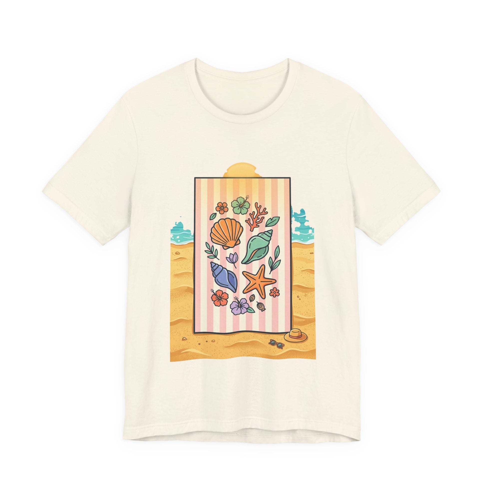 Seashell Beach Towel Tee | Ocean Aesthetic, Vintage Coastal Graphic - Tree dots Wotton-Waven