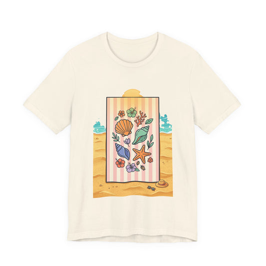 Seashell Beach Towel Tee | Ocean Aesthetic, Vintage Coastal Graphic - Tree dots Wotton-Waven