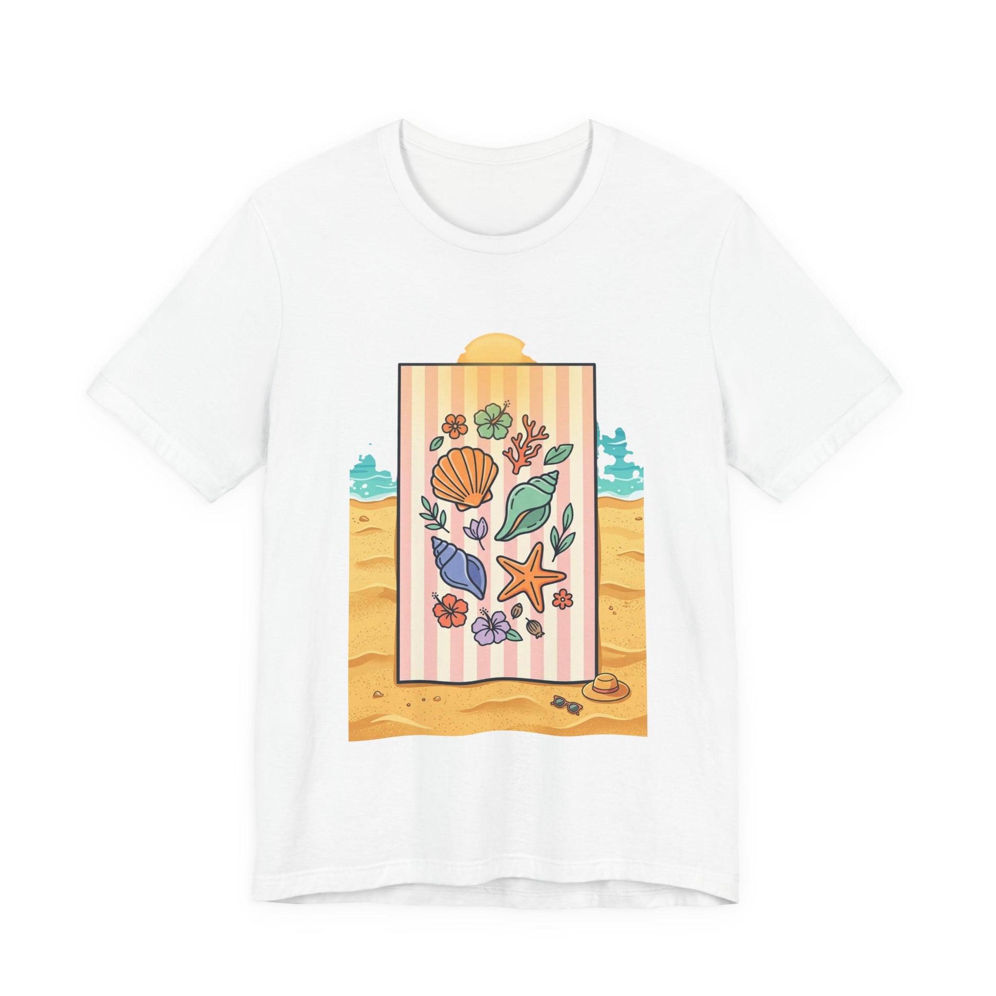 Seashell Beach Towel Tee | Ocean Aesthetic, Vintage Coastal Graphic - Tree dots Wotton-Waven