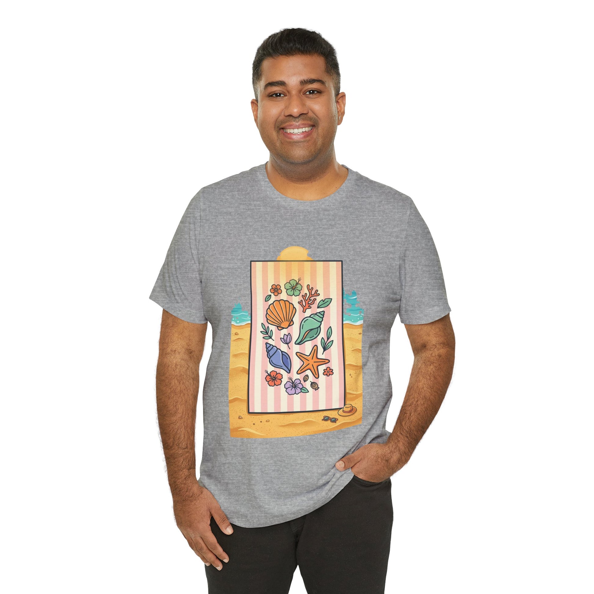 Seashell Beach Towel Tee | Ocean Aesthetic, Vintage Coastal Graphic - Tree dots Wotton-Waven
