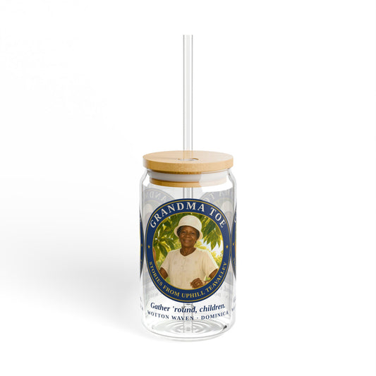 Grandma Toe Can Glass with Bamboo Lid & Straw — 16 oz