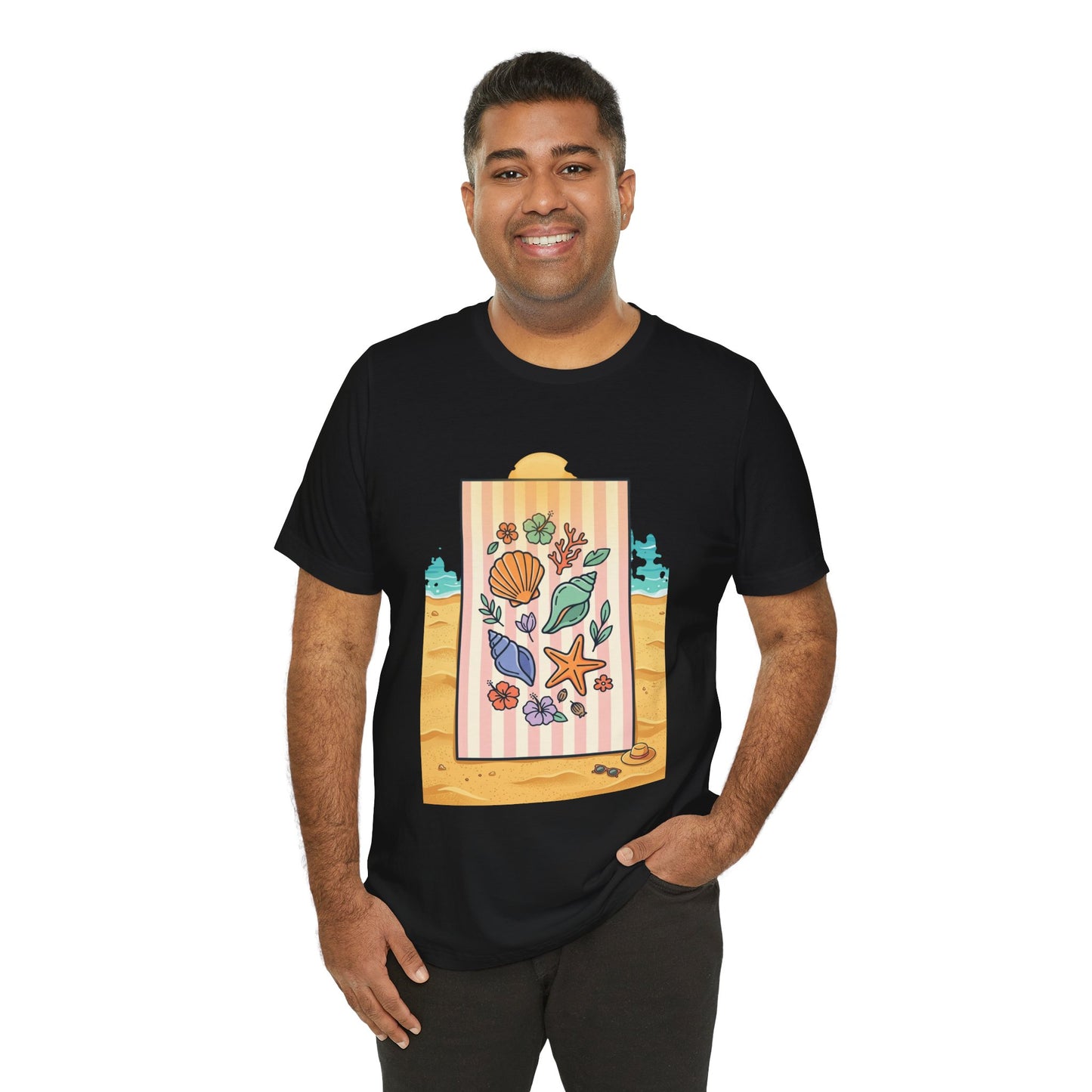 Seashell Beach Towel Tee | Ocean Aesthetic, Vintage Coastal Graphic - Tree dots Wotton-Waven