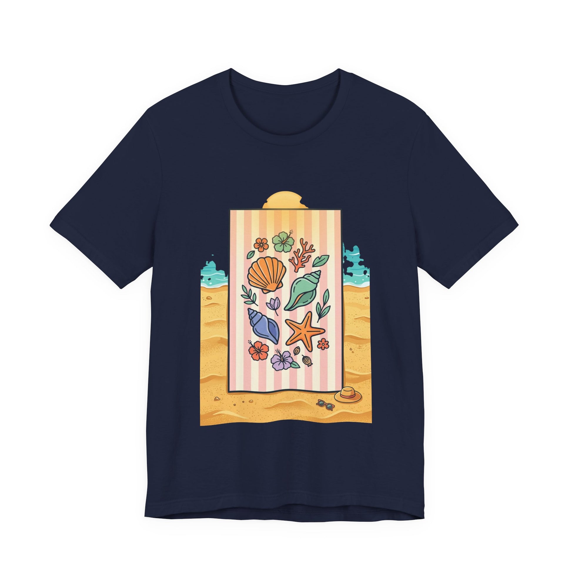 Seashell Beach Towel Tee | Ocean Aesthetic, Vintage Coastal Graphic - Tree dots Wotton-Waven