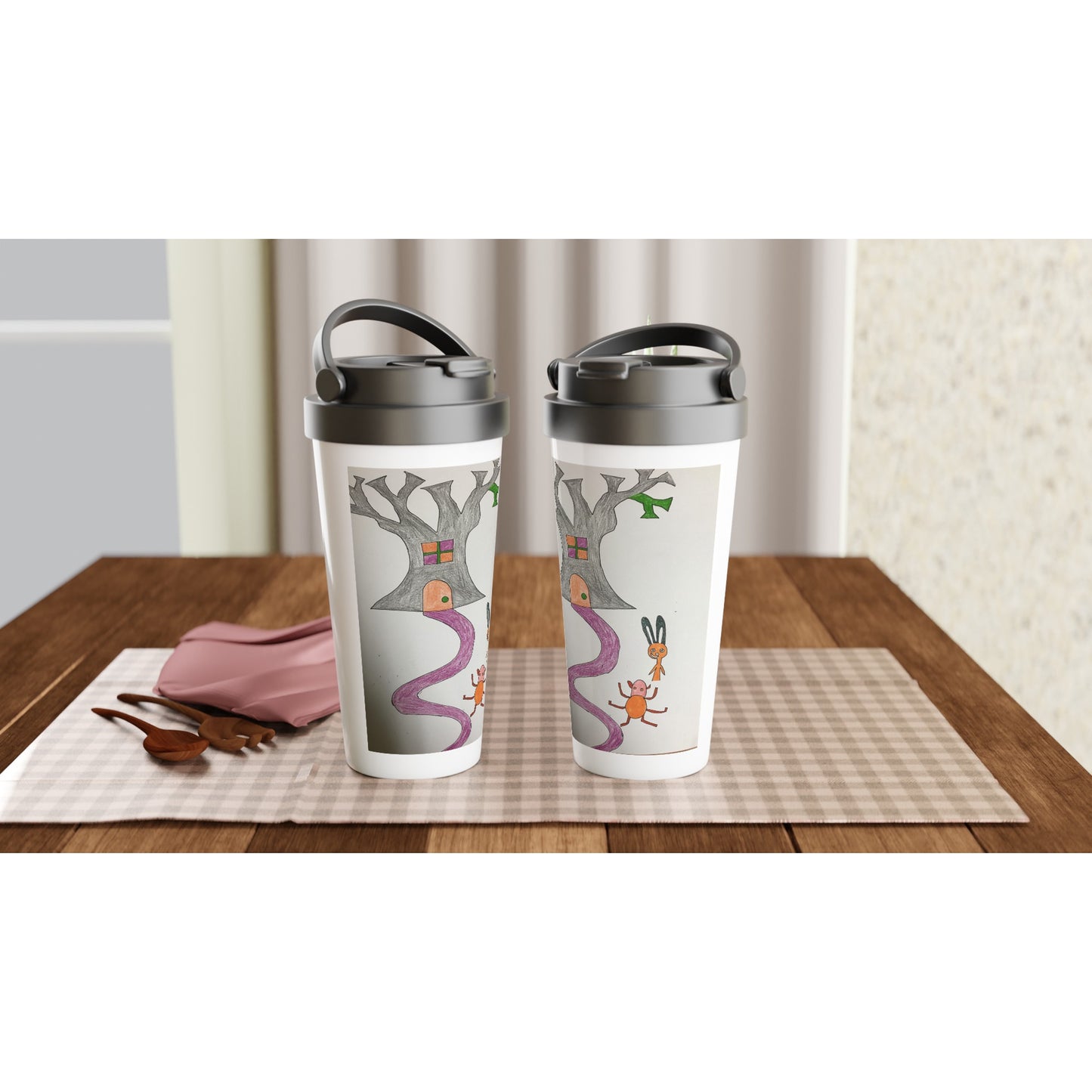 White 15oz Stainless Steel Travel Mug - Tree dots Wotton-Waven