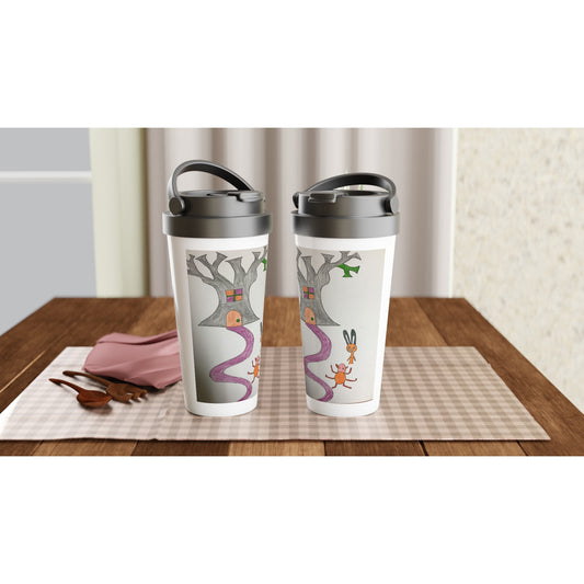 White 15oz Stainless Steel Travel Mug - Tree dots Wotton-Waven
